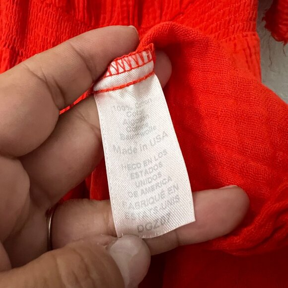 Michael Stars Red Fernanda Smocked Waist Off Shoulder Gauzy Dress Size Large - Picture 6 of 6